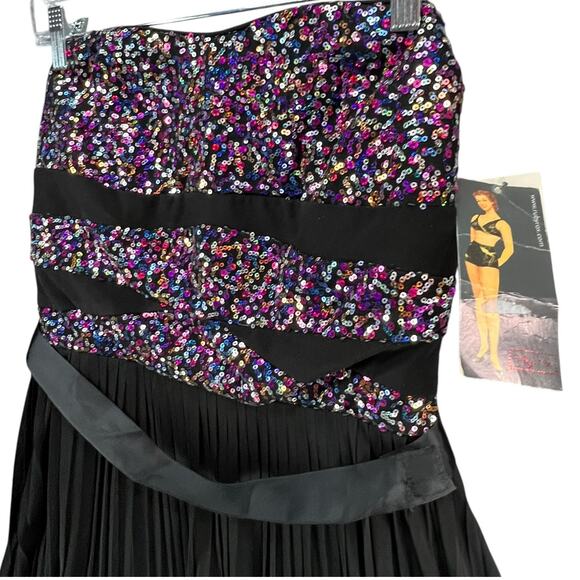 Ruby Rox Vintage Y2K Dress M Black Multi Sequin Strapless Pleated Fairy Showgirl - Picture 6 of 16